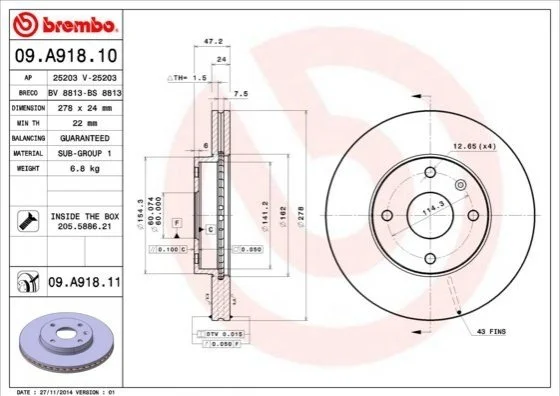 <strong>Диск гальмівний BREMBO 09.A918.10 (фото 1)</strong>