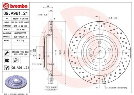Тормозной диск Painted disk BREMBO 09.A961.21 (фото 1)