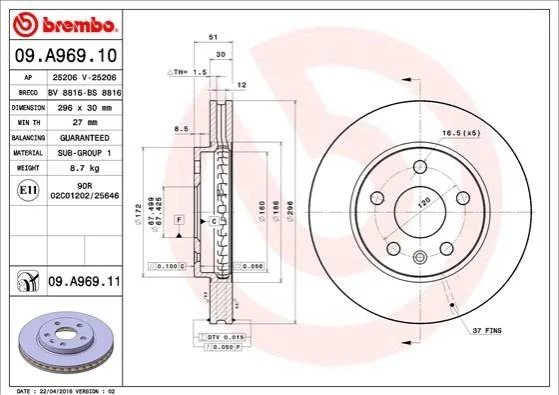 <strong>Гальмівний диск BREMBO 09.A969.11 (фото 1)</strong>