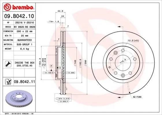 <strong>Гальмівний диск BREMBO 09B04211 (фото 1)</strong>