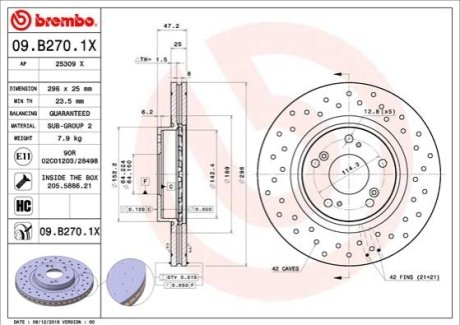 Гальмівний диск BREMBO 09.B270.1X (фото 1)