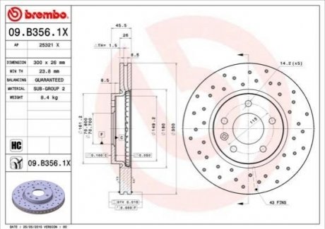 Тормозной диск BREMBO 09.B356.1X (фото 1)