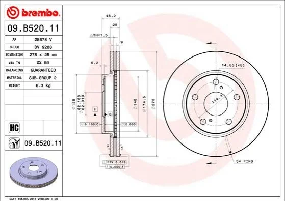 <strong>Гальмівний диск BREMBO 09.B520.11 (фото 1)</strong>