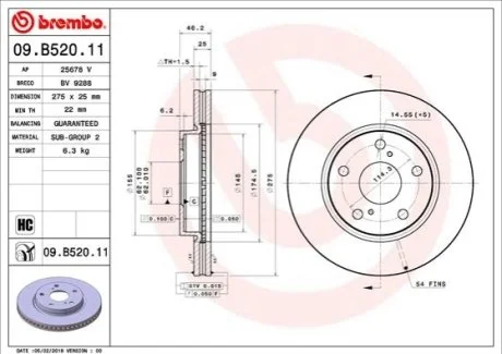 Гальмівний диск для Toyota BREMBO 09.B520.11 фото товару