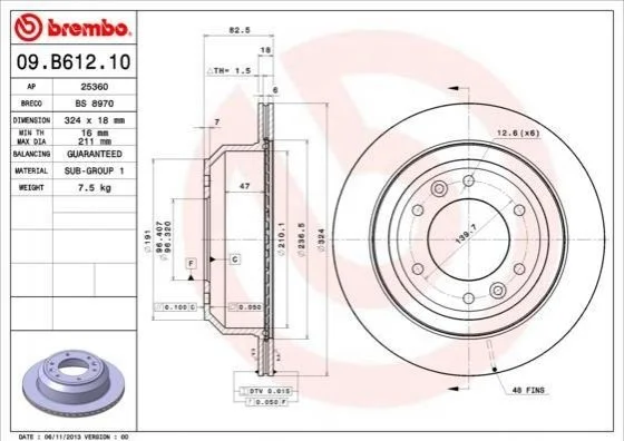 <strong>Диск гальмівний BREMBO 09.B612.10 (фото 1)</strong>