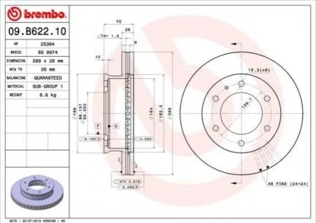 Гальмівний диск для Mazda, Ford BREMBO 09.B622.10 фото товару