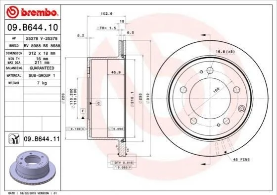 <strong>Гальмівний диск BREMBO 09.B644.11 (фото 1)</strong>