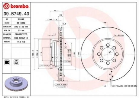 Тормозной диск BREMBO 09.B749.40 (фото 1)