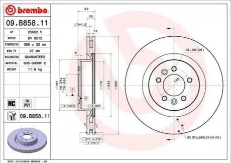 Гальмівний диск для BREMBO 09.B858.11 фото товару