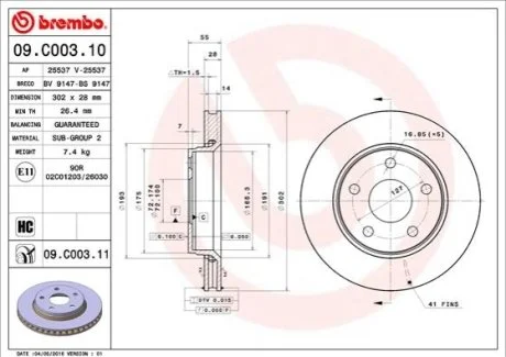 Гальмівний диск для Jeep BREMBO 09.C003.11 фото товару