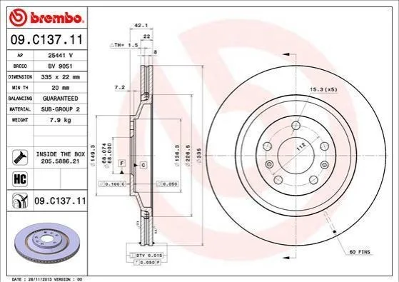 <strong>Гальмівний диск BREMBO 09.C137.11 (фото 1)</strong>