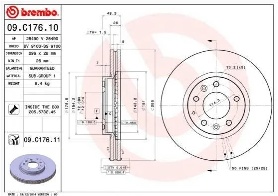 <strong>Гальмівний диск BREMBO 09.C176.11 (фото 1)</strong>