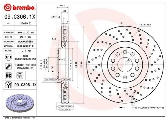 <strong>Гальмівний диск BREMBO 09.C306.1X (фото 1)</strong>