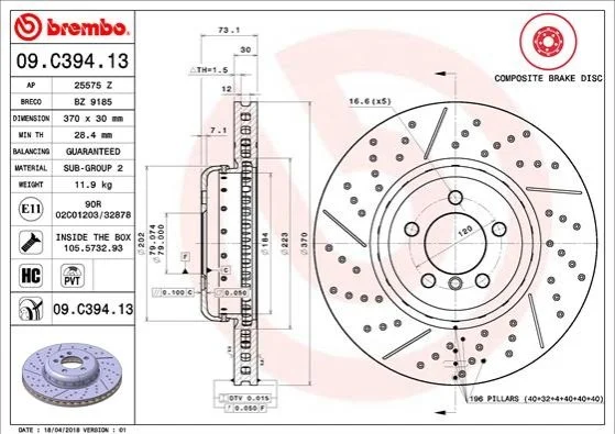 <strong>Гальмівний диск BREMBO 09.C394.13 (фото 1)</strong>