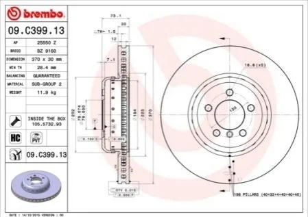 Гальмівний диск для BMW BREMBO 09.C399.13 фото товару