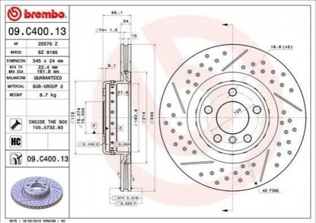 Тормозной диск BREMBO 09.C400.13