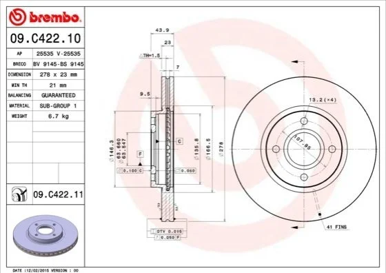 <strong>Гальмівний диск BREMBO 09.C422.11 (фото 1)</strong>