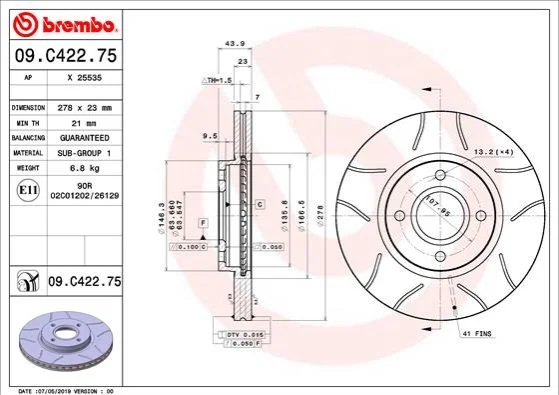 <strong>Гальмівний диск BREMBO 09.C422.75 (фото 1)</strong>
