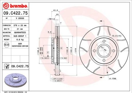 Гальмівний диск BREMBO 09.C422.75