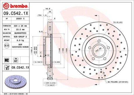 Гальмівний диск BREMBO 09.C542.1X фото товара