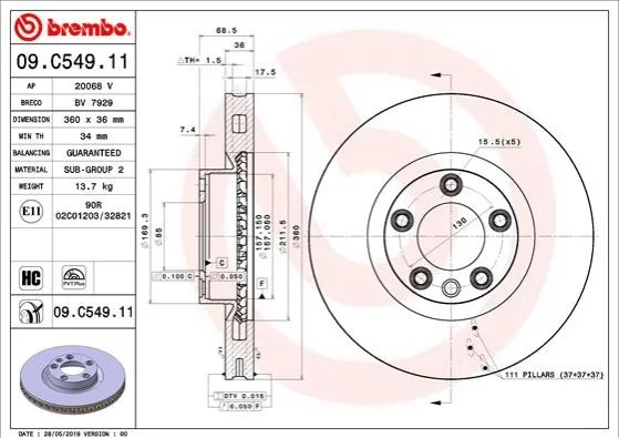 <strong>Гальмівний диск BREMBO 09.C549.11 (фото 1)</strong>