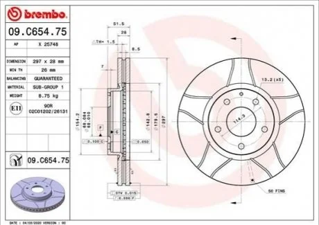 Гальмівний диск для BREMBO 09.C654.75 фото товару