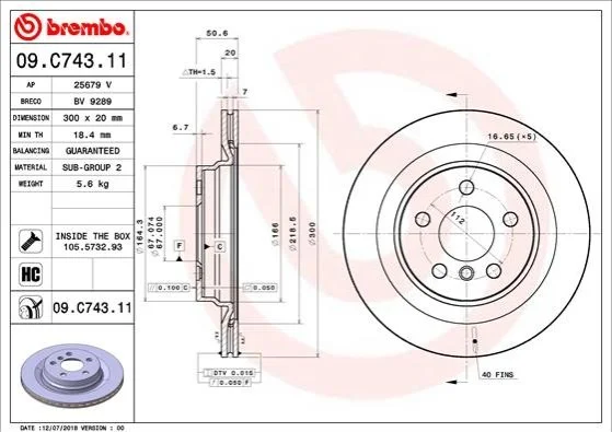 <strong>Гальмівний диск BREMBO 09.C743.11 (фото 1)</strong>