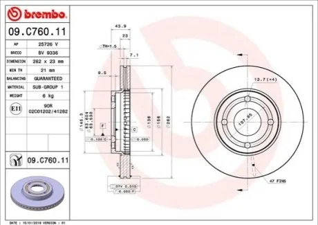 Гальмівний диск для BREMBO 09.C760.11 фото товару