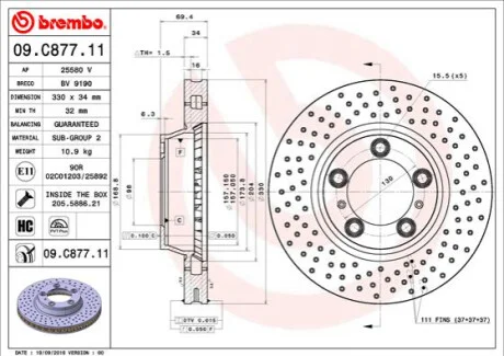 Диск гальмівний для BREMBO 09.C877.11 фото товару