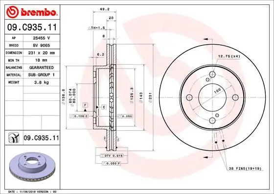<strong>Гальмівний диск BREMBO 09C93511 (фото 1)</strong>