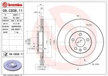 Гальмівний диск для Volvo BREMBO 09.C938.11 фото товару