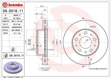 Тормозной диск Brembo Painted disk для Peugeot, Fiat, Citroen BREMBO 09.D018.11 фото товара
