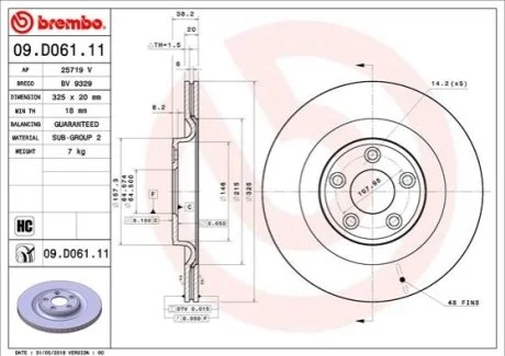 Гальмівний диск для BREMBO 09.D061.11 фото товару