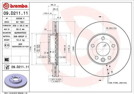 <strong>Тормозной диск BREMBO 09.D211.11 (фото 1)</strong>