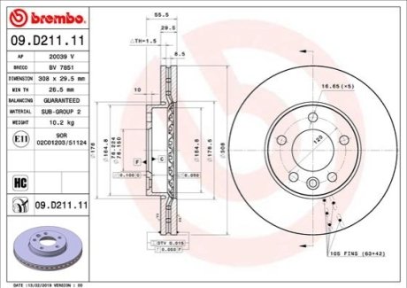 Тормозной диск BREMBO 09.D211.11