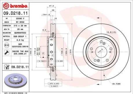 Гальмівний диск для Honda BREMBO 09.D218.11 фото товара