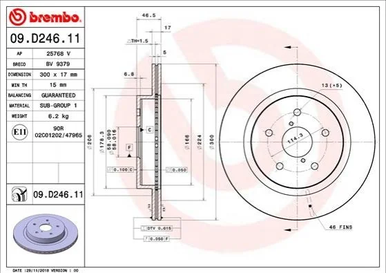 <strong>Гальмівний диск BREMBO 09.D246.11 (фото 1)</strong>