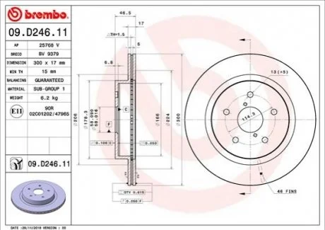 Гальмівний диск для BREMBO 09.D246.11 фото товару