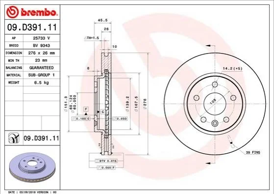 <strong>Гальмівний диск BREMBO 09.D391.11 (фото 1)</strong>