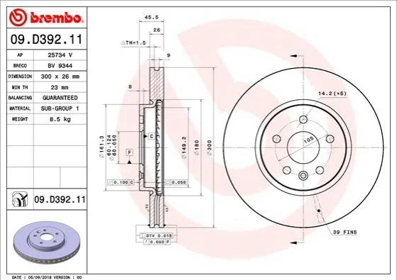 <strong>Гальмівний диск BREMBO 09.D392.11 (фото 1)</strong>