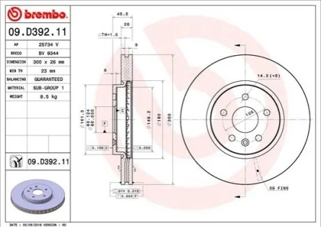 Гальмівний диск для Opel, Vauxhall BREMBO 09.D392.11 фото товару