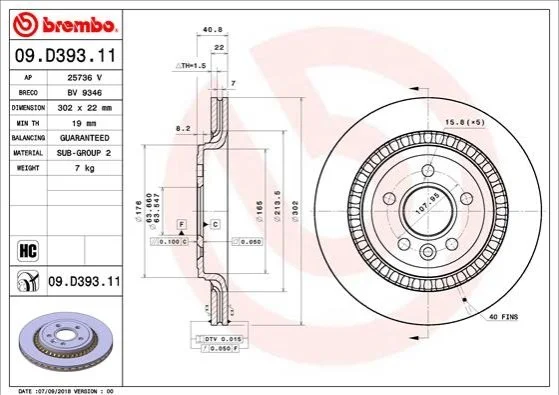 <strong>Гальмівний диск BREMBO 09.D393.11 (фото 1)</strong>