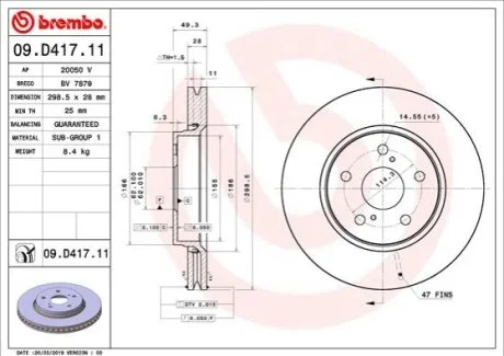 Гальмівний диск для Toyota BREMBO 09.D417.11 фото товару