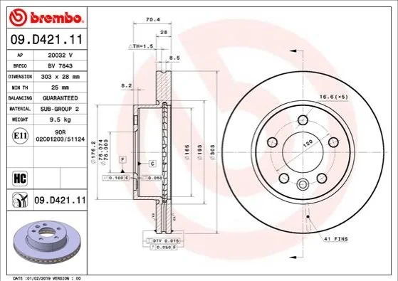 <strong>Гальмівний диск BREMBO 09.D421.11 (фото 1)</strong>