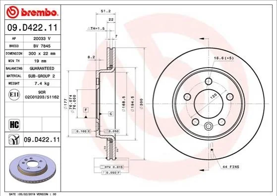 <strong>Гальмівний диск BREMBO 09.D422.11 (фото 1)</strong>