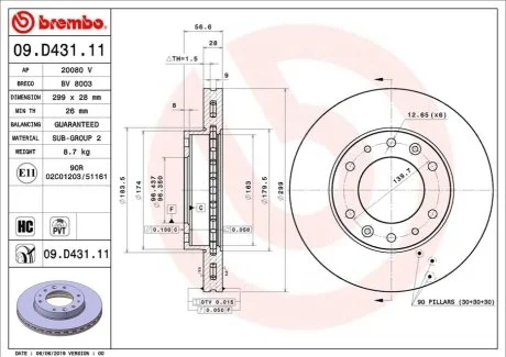 Тормозной диск для BREMBO 09.D431.11 фото товара