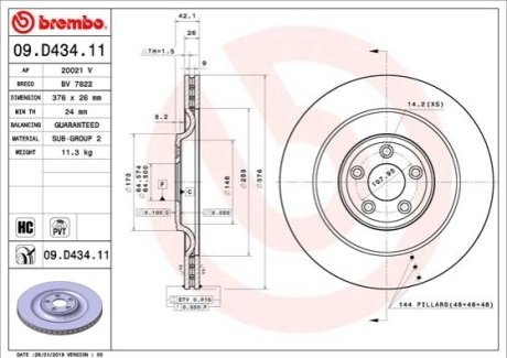 Гальмівний диск BREMBO 09.D434.11 (фото 1)