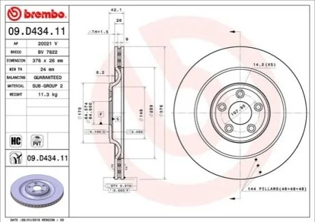 Гальмівний диск для BREMBO 09.D434.11 фото товару