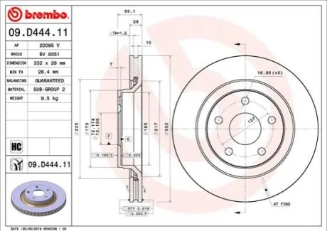 Диск гальмівний для Jeep BREMBO 09.D444.11 фото товару