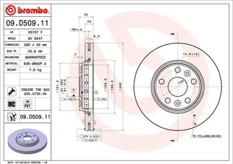 Тормозной диск Brembo для Mercedes, Renault BREMBO 09.D509.11 фото товара